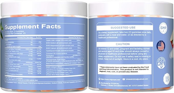 21 in 1 Keto ACV & Collagen Gummies, Sugar Free Apple Cider Vinegar Gummies with Biotin, Probiotics, Vitamins for Healthy Hair, Skin, Nails & Digestive Support, Apple Flavored, 90 Count