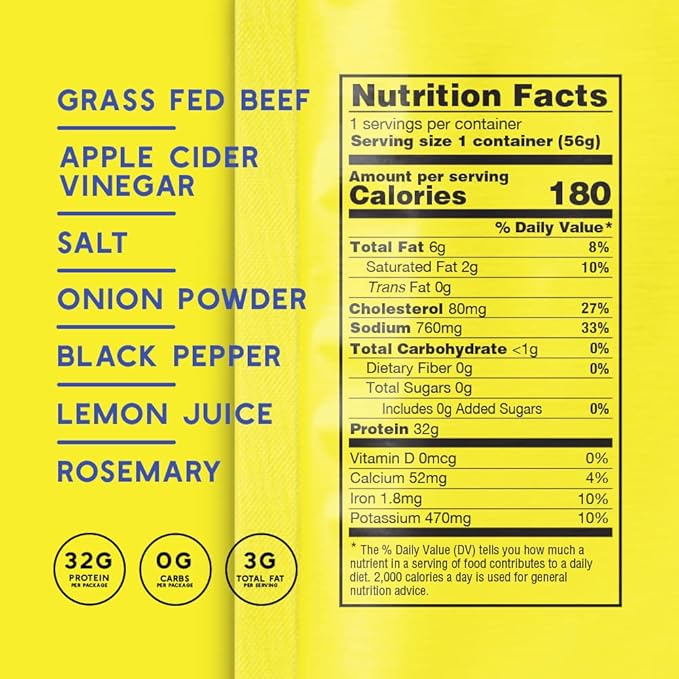 Brooklyn Biltong Air Dried Grass Fed Beef Snack, South African Beef Jerky (2 oz, Pack of 2) - Whole30 Approved, Paleo, Keto, Gluten Free, Sugar Free, Made in USA - (Lemon Pepper)