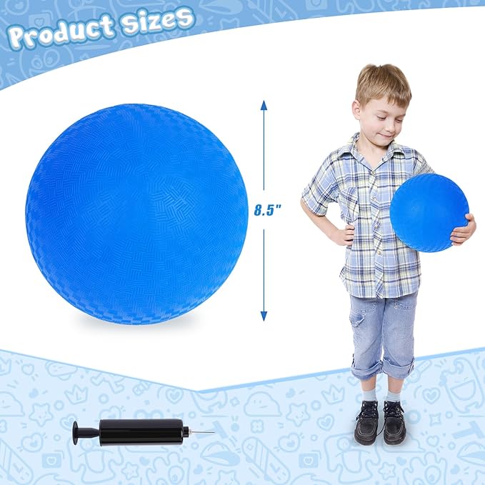 LovesTown Inflatable Playground Ball, 8.5 Inch Dodgeballs Blue Kickballs with Air Pump, for 4 Square Ball Games, Indoor & Outdoor Sports Toys