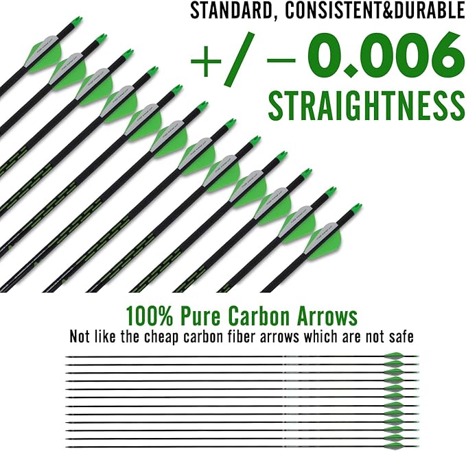 LWANO 32" Carbon Arrows Archery Target Practice Hunting Arrows with Shaft Spine 400 with Removable Tips for Compound & Recurve Bow (Pack of 12)
