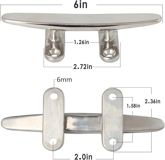 5/6/8 inch Dock Cleats - 316 Stainless Steel Boat Cleats Boat Dock Cleats,Open Base Flat Top Dock Cleat with Fasteners,Rope Cleat Boat Cleat for Deck/Nautical Decor(2,4,6Pack)