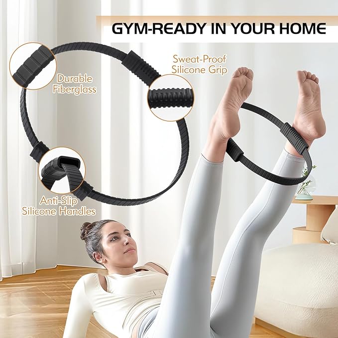 Pilates Ring, 13.5" Silicone Magic Pilates Fitness Circle with Dual Grip, Lightweight & Durable Flexible Resistance Exercise Equipment for Toning Arms, Thighs, Legs, Core