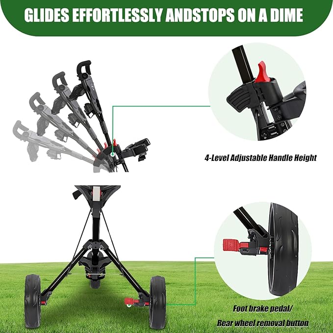 GC27 3 Wheel Golf Trolley, Golf Trolleys Folding Lightweight Golf Bag Pull Cart,Golf Cart for Golf Clubs and Golf Bag with Cup Holder Scorecard Holder/Storage Compartment