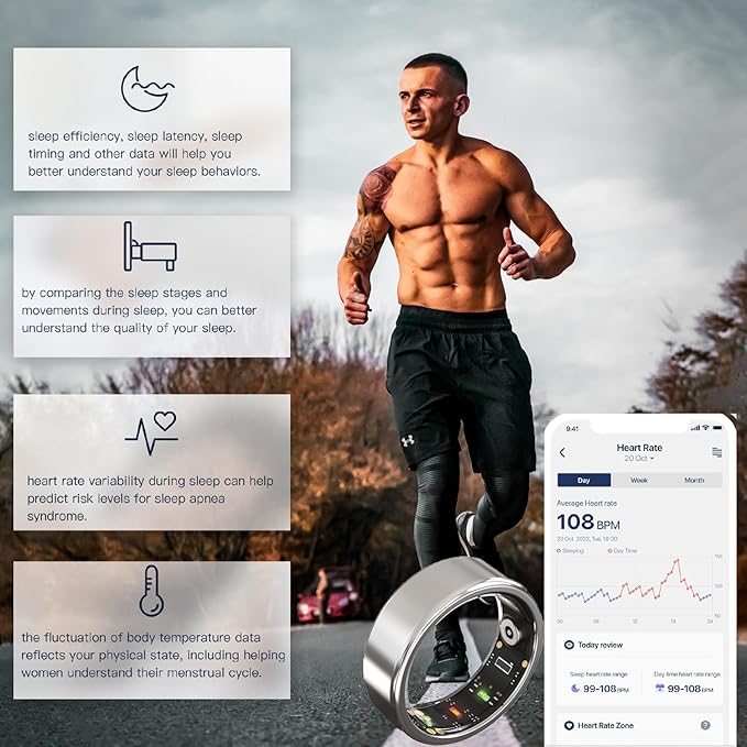 2025 Smart Ring for Women Men, Sleep Tracker Ring, Fitness Smart Ring, Activity Tracker,Sleep Monitor, Stress/Heart Rate/Women's Calories Steps Tracking-No APP Subscription (Black, #7-54.4mm/2.14")