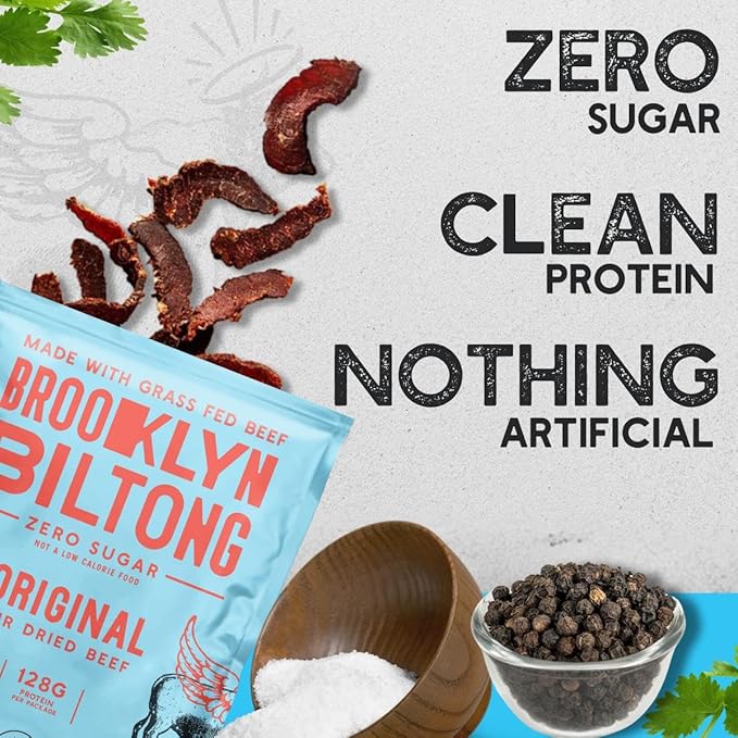 Brooklyn Biltong - Air Dried Grass Fed Beef Snack, South African Beef Jerky - Whole30 Approved, Paleo, Keto, Gluten Free, Sugar Free, Made in USA - 8 oz, Pack of 2 (Original)
