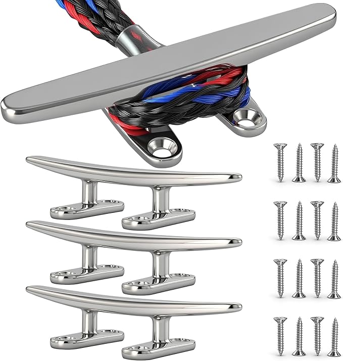 5/6/8 inch Dock Cleats - 316 Stainless Steel Boat Cleats Boat Dock Cleats,Open Base Flat Top Dock Cleat with Fasteners,Rope Cleat Boat Cleat for Deck/Nautical Decor(2,4,6Pack)