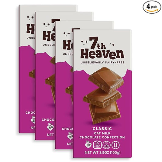 7th Heaven, Vegan Oat Milk Chocolate Bars (3.5oz Full Size Candy Bars - 4 Packs) - Perfect for Easter Candy, Plant Based Dairy Free Chocolate with Peanut Butter Filling, Fair Trade Cocoa & Coconut Oil, Kosher Parve