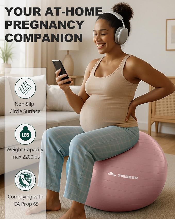 Trideer Yoga Ball – Anti-Burst Exercise Ball for Pregnancy, Office, Birthing, Stretching & Core Workout – Home Gym & Therapy