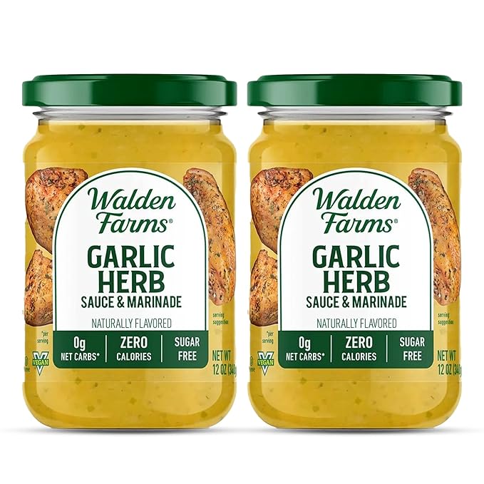 Walden Farms Garlic Herb Sauce – Zero Calorie, Sugar Free, Keto & No Carb Savory Sauce for Pasta, Veggies, Chicken & More – 2-Pack, 12 oz Bottles