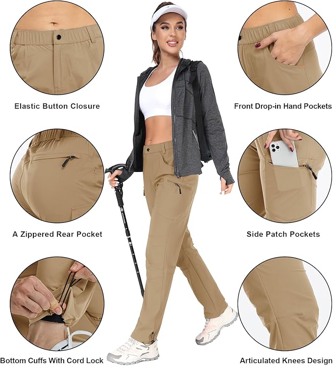 GymBrave Women's Hiking Cargo Pants Quick Dry Outdoor Camping Capris Water Resistant UPF 50 with Zipper Pockets