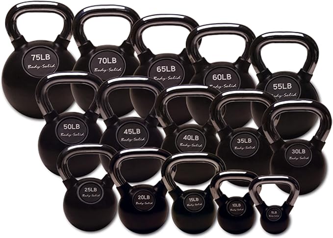 Body-Solid Rubber Coated Kettlebells with Kettle Grip Chrome Handle, Kettlebells for Weight Training and Core Workout Exercise Equipment.