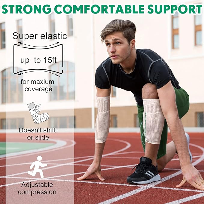 LEIFIDE 36 Pack Compression Bandage Wrap with Self Closure on Both Ends Elastic Bandage for Legs, Knees, Ankles, Wrists, Elbows, Shoulders, Athletic Stretchable Wrap(6 Inch,Green Trim)