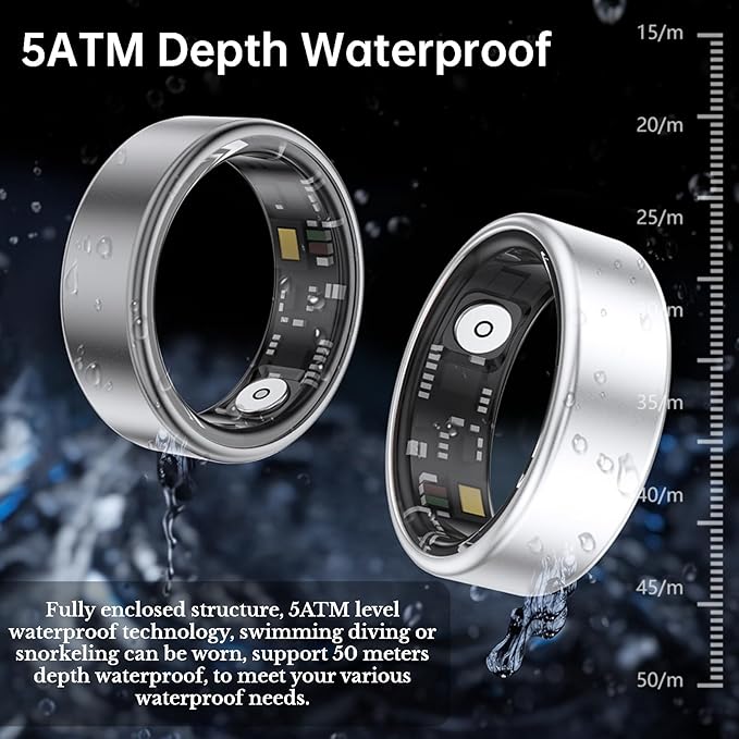 Smart Ring Health Fitness Tracker, Size First with Sizing Kit, Activity & Sleep Tracker/Stress/Heart Rate Monitor, Waterproof Smart Ring for Men/Women, No App Subscription (Black, 12)