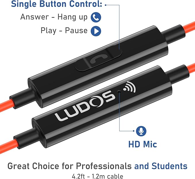 LUDOS Clamor USB C Headphones for iPhone 16 15 Pro Max Plus iPad Pro, 5 Years Warranty, USB-C Earbuds for Samsung Galaxy S24 S23 Ultra S22 S21 FE S20 A55 A54 A53, USB Type C Earphones - Coral