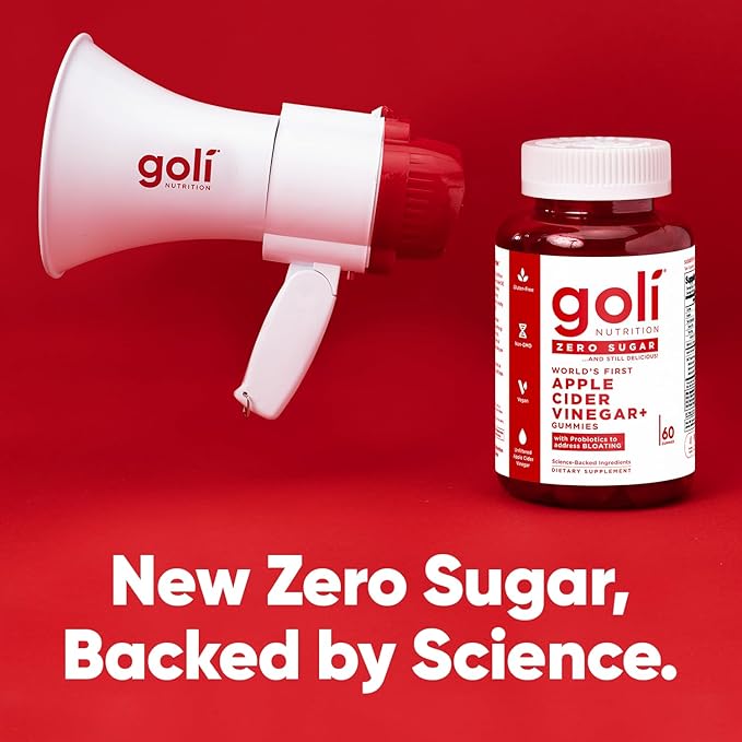 Goli Zero Sugar Apple Cider Vinegar Gummies - Vitamin B12, Probiotics to Address Bloating. No Artificial Sweeteners, No Sugar Alcohols. Vegan, Plant Based, Non-GMO, Gluten-Free & Gelatin Free. (1)