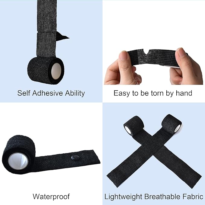 10 Pack Self Adherent Bandage Wrap Elastic Cohesive Bandage Self Adhesive Tape Vet Wrap Tape 2 Size (8Pack 2'' and 2Pack 1''), Black