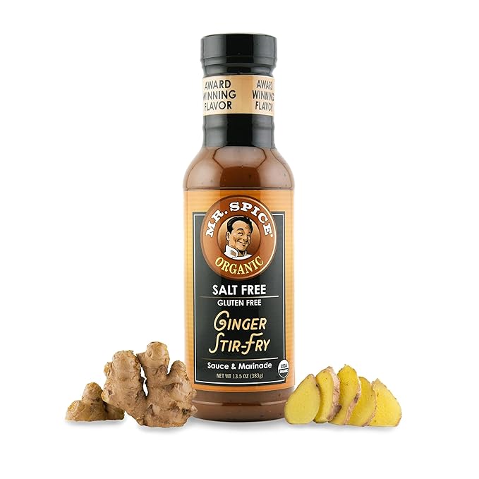 Mr. Spice Salt Free Award-Winning Taste Ginger Stir Fry Sauce | Low Sodium Sauce | Organic | No Salt | Gluten Free | Low Calorie | 13.5 Ounce (Pack of 1)