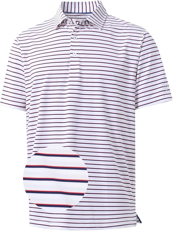 M MAELREG Golf Shirts for Men Moisture Wicking Striped Polo Performance Dry Fit Business Sports Mens Polo Shirts Short Sleeve
