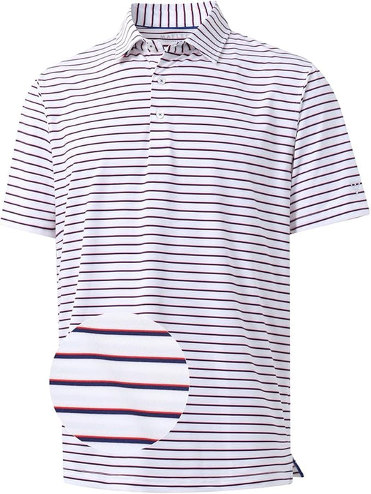 M MAELREG Golf Shirts for Men Moisture Wicking Striped Polo Performance Dry Fit Business Sports Mens Polo Shirts Short Sleeve
