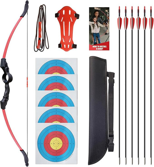 45" Youth Archery Bow and Arrows Sets for Teen 12+Years Gift Toy, Recurve Bow for Beginner Outdoor Sports for Backyard Games & Training, 6-Piece Take-Down Bow Kit