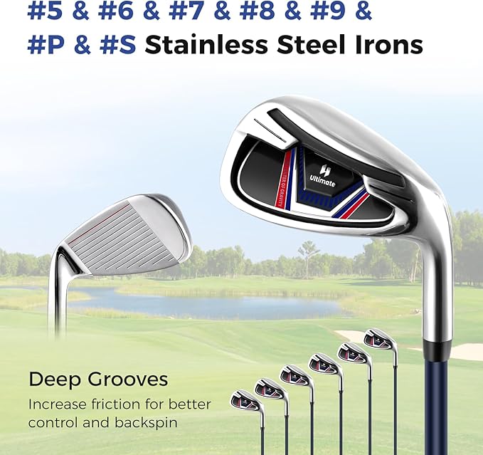 Goplus Complete Golf Club Package Set for Men, 11 PCS Right Handed Golf Clubs with 460CC #1 Driver, #3 Fairway Wood, #5 Hybrid, #5/#6/#7/#8/#9/#S/#P Irons, Putter, Golf Stand Bag with Rain Hood
