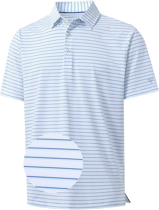 M MAELREG Golf Shirts for Men Moisture Wicking Striped Polo Performance Dry Fit Business Sports Mens Polo Shirts Short Sleeve