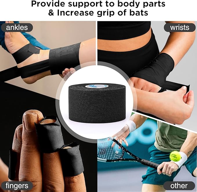 OK TAPE 4 Rolls Black Athletic Tape, Sports Tape, Very Strong Easy Tear Wrist Ankle Tape, No Sticky Residue | Athletes, Medical, Athletic Trainers- 1.5inch x 15yards