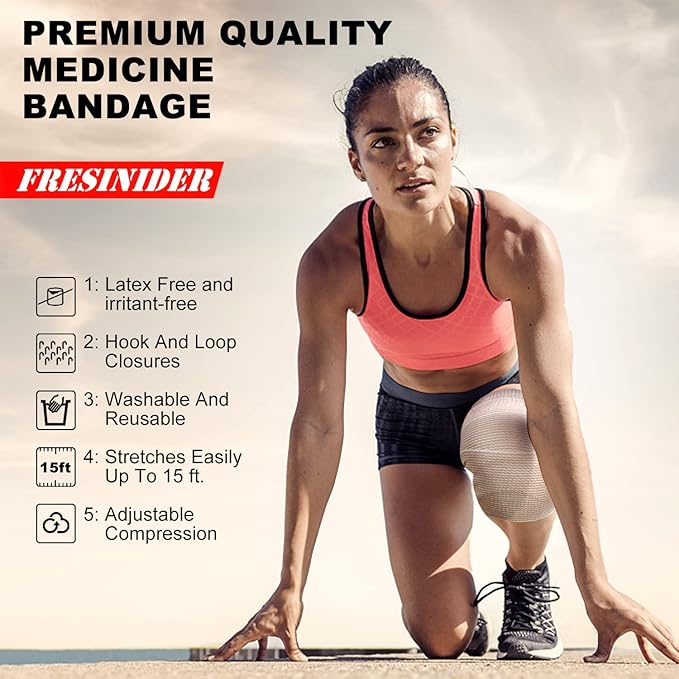 Premium Elastic Bandage Wrap, 4 Pack 6" Cotton Latex Free Compression Bandage Wrap with Touch Closure at Both Ends, Support & First Aid for Sports, Medical, and Injury Recovery