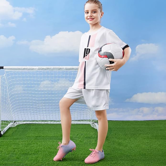 JABASIC Kids Outdoor Soccer Cleats Athletic Firm Ground Football Shoes