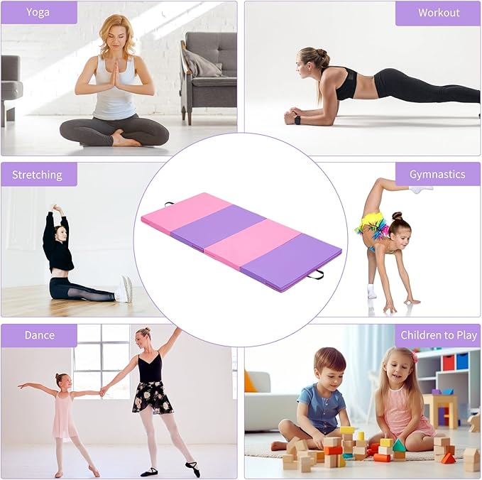 ZENOVA Gymnastics Mat 6'x3'x2''/4'x8'x2'' Exercise Mat Gym Mat for Home Aerobics Workout Foldable Tumbling Mat Children Gifts