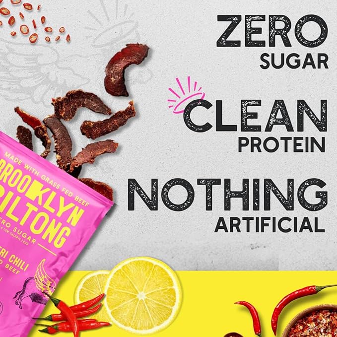 Brooklyn Biltong Air Dried Grass Fed Beef Snack, South African Beef Jerky (8 oz, Pack of 1) - Whole30 Approved, Paleo, Keto, Gluten Free, Sugar Free, Made in USA - (Peri Peri)
