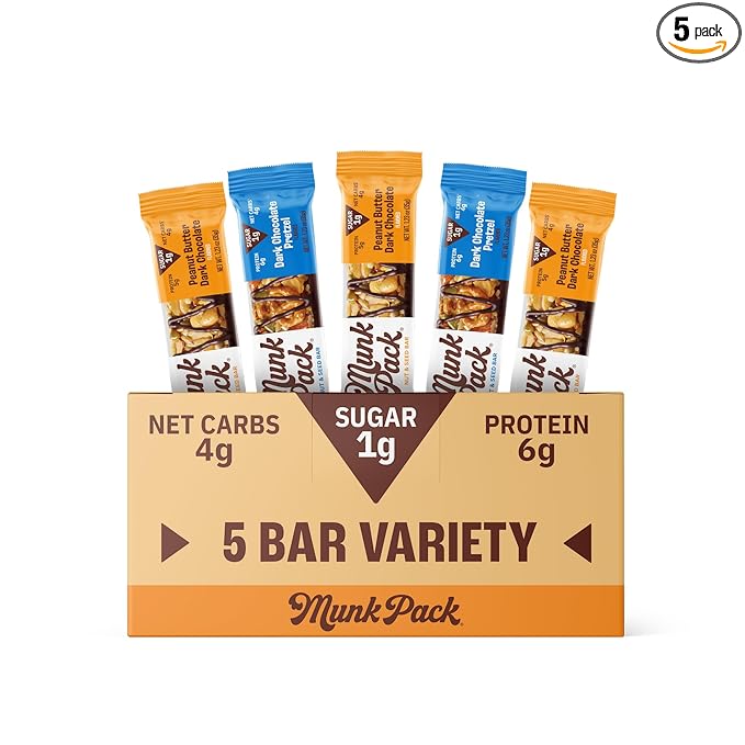 Munk Pack Nut and Seed Bar Pretzel Variety Pack 6g Protein 1g Sugar Low Carb and Keto Gluten Free Plant Based Zero Added Sugar Sweet and Salty Breakfast and Snack Bars 2 Flavors 6 Pack