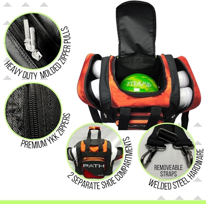 Pyramid Path Pro Deluxe Single Bowling Ball Tote - Holds One Ball, One Pair Shoes Up to Mens 15