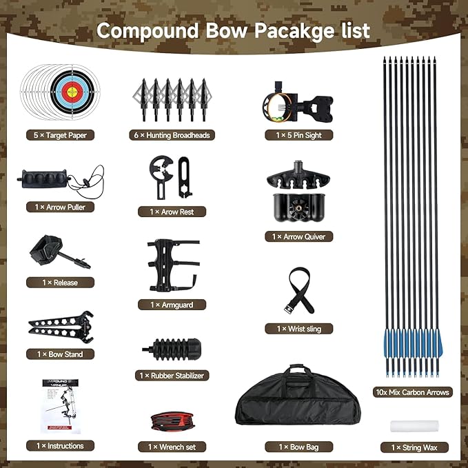 Compound Bows Draw Weight 30-70lbs Ready to Shoot, Bow and Arrow Set for Adults, Archery Set Come with All The Accessories