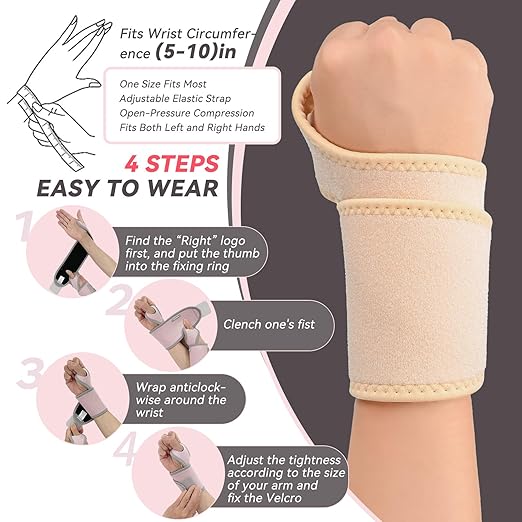 Wrist Brace for Right Left Hand 2 Pack, Wrist Support Wraps for Women Men, Adjustable Wrist Brace for Carpal Tunnel Tendonitis, Arthritis, Weightlifting, Sports, Day Night Support, Nude