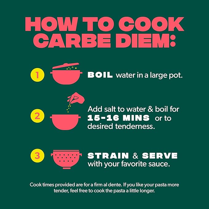 Carbe Diem!, Fettuccine, Lower Net Carb Pasta with Traditional Flavor & Texture, 55% Fewer Net Carbs & Only 110 Calories Per Serving, Pack of 3