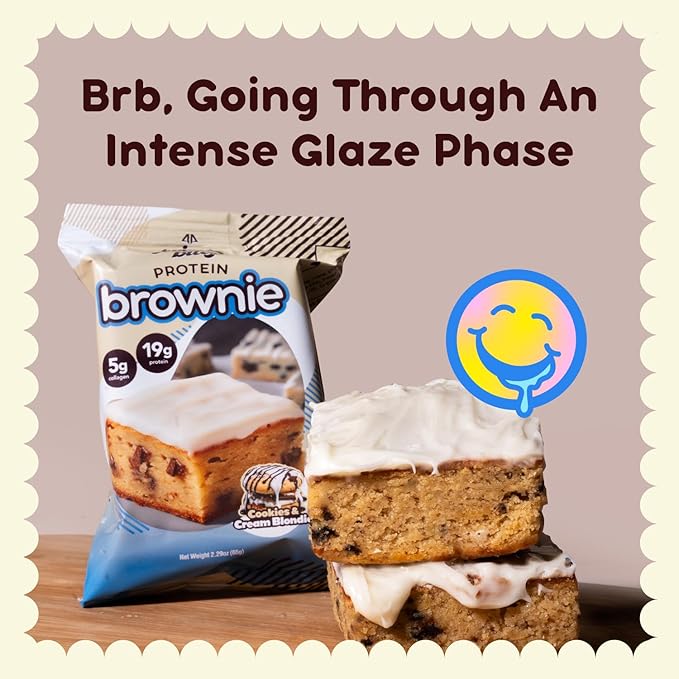 Prime Bites Protein Brownie, High Protein, Collagen Fortified Low Sugar Treat, Delicious Snack - 12 Bars per Box (Birthday Cake Blondie)