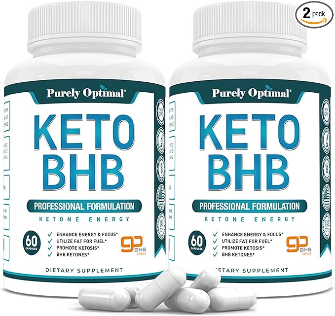 Purely Optimal Keto BHB Capsules – Exogenous Ketone Pills for Ketosis Support, Sustained Energy, Focus & Metabolism – for Women & Men, 120 Capsules