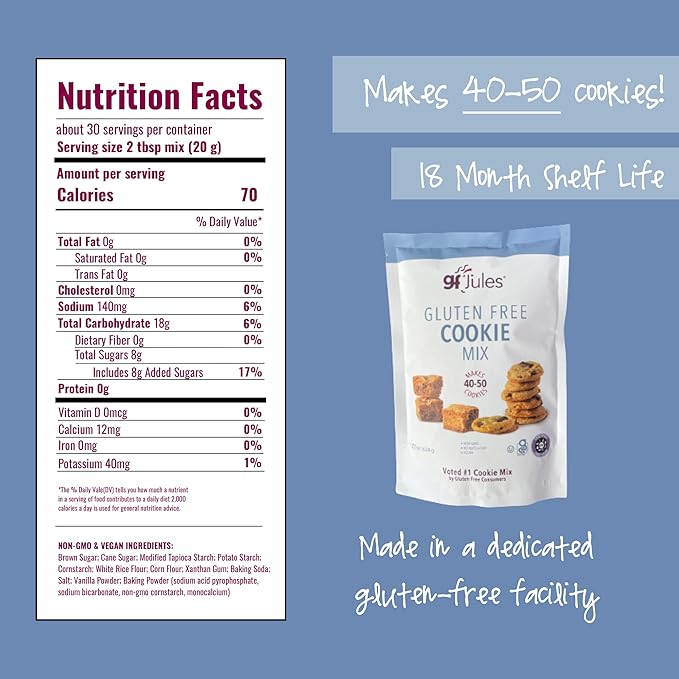 gfJules Certified Gluten Free Cookie Baking Mix | Tollhouse Style | Bars or Cookies | No Grit, Non-GMO, Vegan | Certified Top 9 Allergen-Free & Kosher | Makes 40-50 Cookies | 22 Ounces, Pack of 12