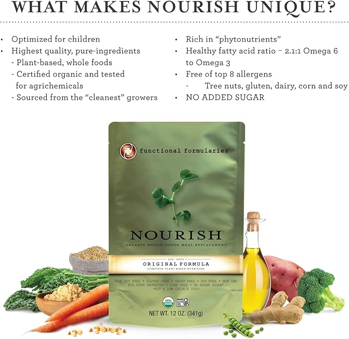 Functional Formularies Nourish Peptide Organic Tube Feeding Formula and Nutritional Meal Replacement Supplement, 12 Oz Pouch, Pack of 24