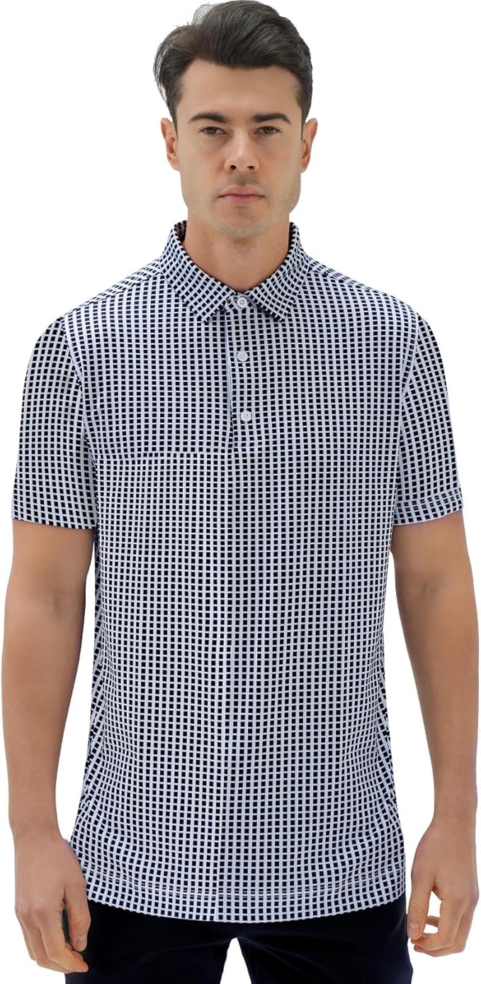 DEOLAX Mens Polo Shirts Fashion Print Mens Golf Shirt Dry Fit Mens Golf Polo Short Sleeve Quick Dry Funny Golf Shirt for Men