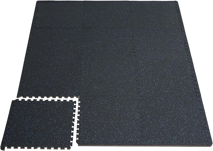 VEVOR 0.56 Inch Thick Gym Floor Tiles, 6 Tiles Rubber Top with EVA Foam, 25" x 25" Gym Flooring Workout Mats with 25 sq.ft Coverage, Interlocking Puzzle Gym Mats for Gym, Home, Garage, Black & Blue