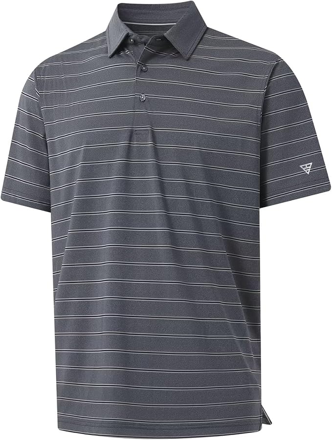 M MAELREG Golf Shirts for Men Moisture Wicking Striped Polo Performance Dry Fit Business Sports Mens Polo Shirts Short Sleeve
