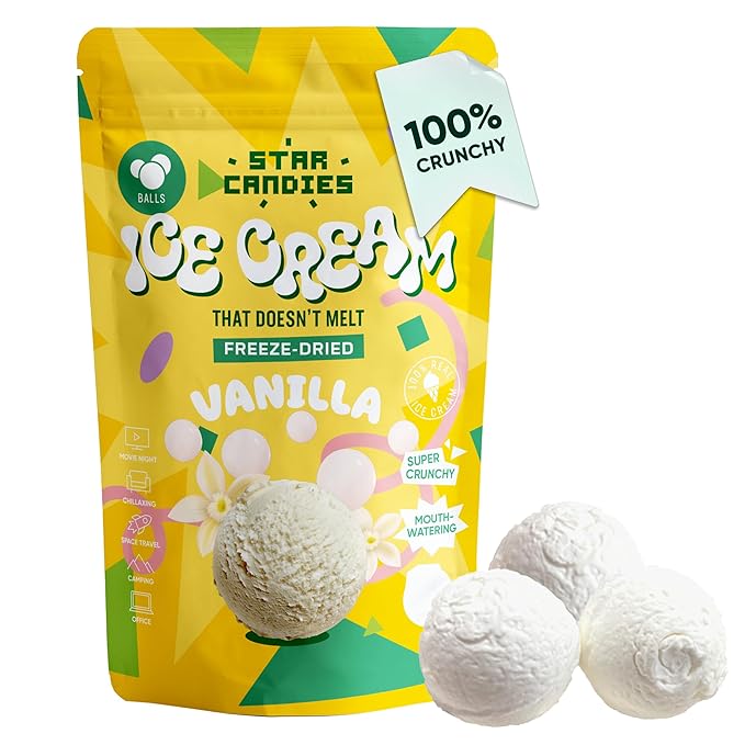 Star Candies Freeze Dried Vanilla Ice Cream Scoops | No Melting Freeze Dried Candy | Crunchy & Delicious Camping Food | Premium Astronaut Ice Cream loved by Kids and Adults | (2.5 oz)