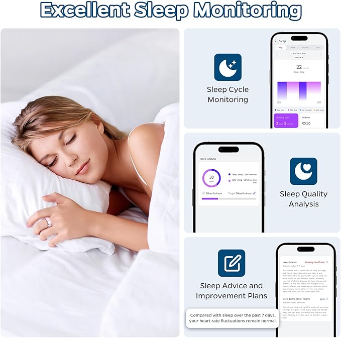 Smart Ring Health Tracker, Sleep Tracker Ring with Heart Rate, Waterproof Fitness Ring for Activity Monitoring/Steps/Distance/Calories, Air Gestures, Up to 7-Day Battery, for iOS Android (Silver,#10)