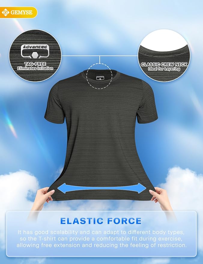 GEMYSE Men's Running Short Sleeve Shirt Sun Protection Quick Dry Moisture Wicking T-Shirts UPF 50+ for Workout