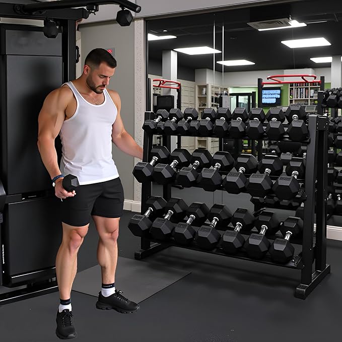 350/450/550 lbs Hex Weight Dumbbells Sets with Rack Rubber Encased Dumbbell Free Weights Set for Home Gym Weight Rack with Dumbbells Set
