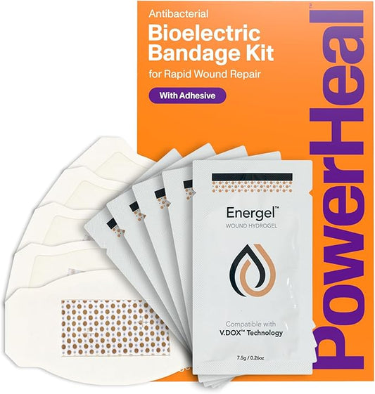 Bioelectric Bandage Kit for Wound Care & Fast Healing – 3-Layers w/Bioelectric Pad, Absorbent Pad, Adhesive + Wound Hydrogel – for Cuts, Abrasions, Blisters, Burns – 5-Pack, 2.3" x 3.5"