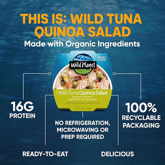 Wild Planet Ready-To-Eat Wild Tuna Quinoa Salad With Organic Sweetcorn, Zucchini & Peas, Tuna Salad, 5.6oz (Pack Of 4)