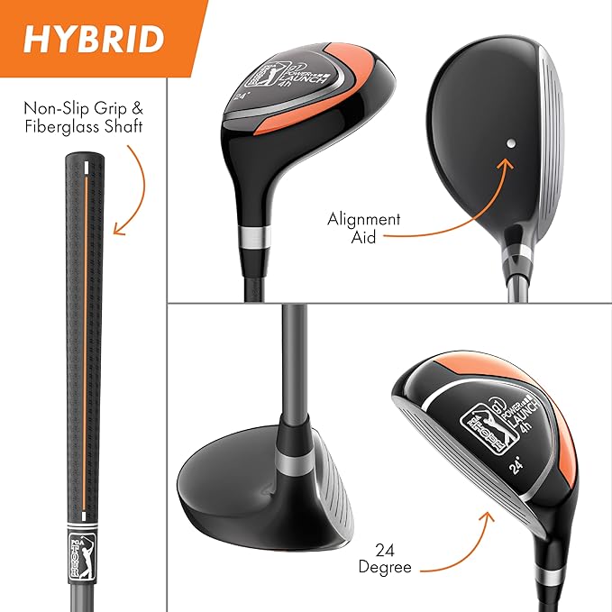 PGA TOUR Youth Golf Club Set for Ages 8-12 (4’8”-5’2”) and 12+ (5’2”+), Right and Left-Handed Kids Golf Sets – Beginner Junior Golf Clubs with Lightweight Stand Bag, Mallet Putter, Hybrid, Driver